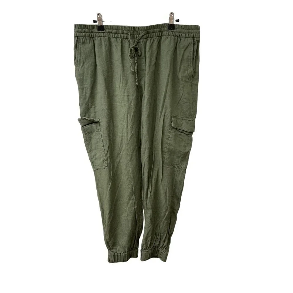 Banana Republic Green Lounge Cargo Cropped Jogger Linen Blend Pull On Pant Large